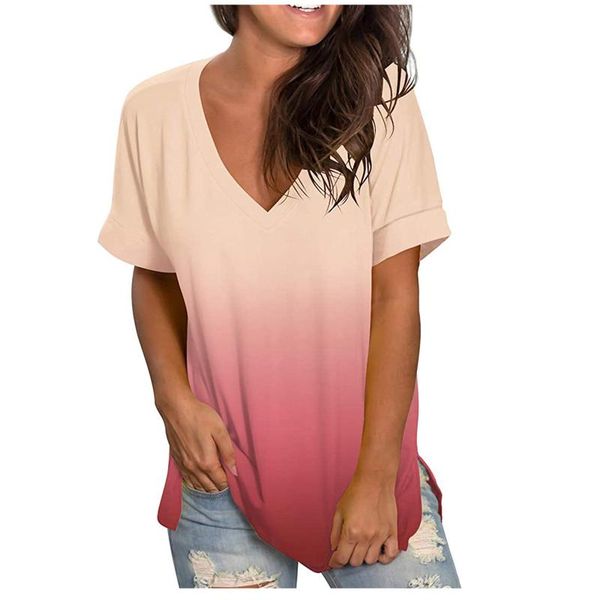 women's t-shirt t shirt oversize cotton fashion casual gradient v-neck short sleeve loose streetwear roupas femininas, White
women's t-shirt t shirt oversize cotton fashion casual gradient v-neck short sleeve loose streetwear roupas femininas, White