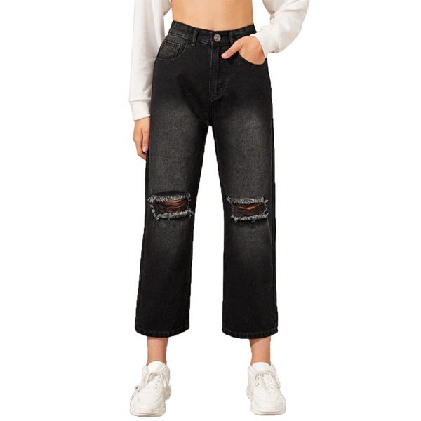 black jeans straight pants women high waist slim hole ripped denim casual stretch trousers for women's, Blue
black jeans straight pants women high waist slim hole ripped denim casual stretch trousers for women's, Blue