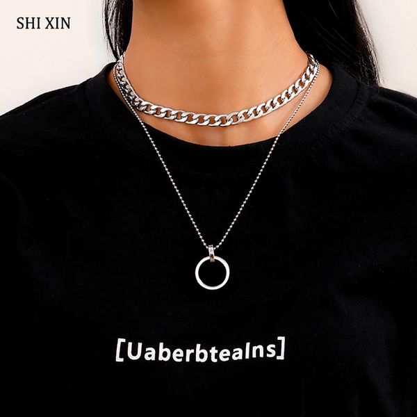 punk thick chain short choker necklace for women stainless steel with circle pendant on neck jewelry necklaces, Silver
punk thick chain short choker necklace for women stainless steel with circle pendant on neck jewelry necklaces, Silver