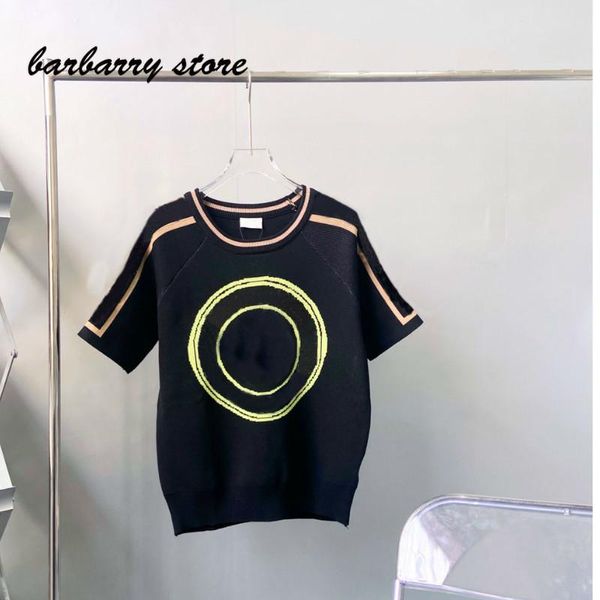 women's t-shirt fashion printing woman knitting short sleeve casual versatile round neck knitted loose color matching sweat, White
women's t-shirt fashion printing woman knitting short sleeve casual versatile round neck knitted loose color matching sweat, White