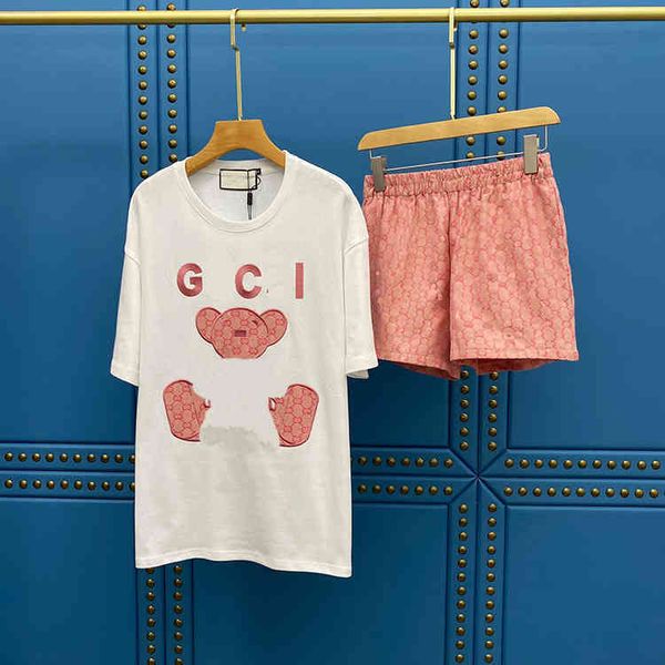 correct version summer bear embroidery double g letter jacquard pink shorts women's age reduction two piece set, White
correct version summer bear embroidery double g letter jacquard pink shorts women's age reduction two piece set, White