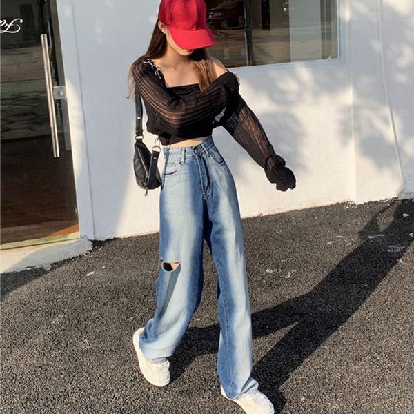 women's jeans women gradient wide leg mopping hole loose high waist summer thin washed vintage casual design denim streetwear clothing, Blue
women's jeans women gradient wide leg mopping hole loose high waist summer thin washed vintage casual design denim streetwear clothing, Blue