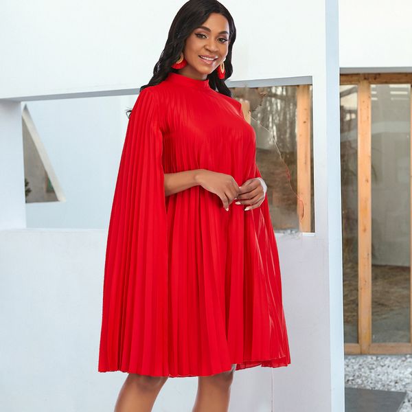 african women oversized party dress pleat loose short dresses cloak sleeve stand collar large female birthday robes for summer, Black;gray
african women oversized party dress pleat loose short dresses cloak sleeve stand collar large female birthday robes for summer, Black;gray