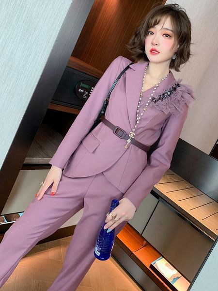 women's tracksuits mesh diamond-encrusted waist suit jacket + tall and thin straight pants 2021 early autumn, Gray
women's tracksuits mesh diamond-encrusted waist suit jacket + tall and thin straight pants 2021 early autumn, Gray