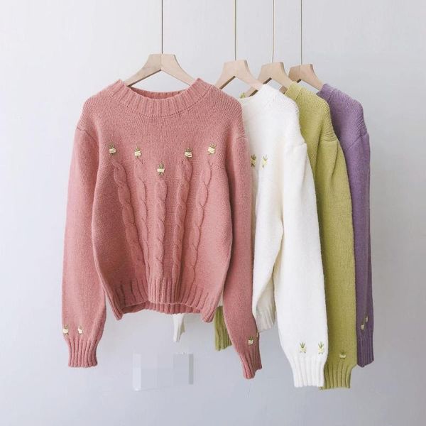women's sweaters 2021 pullover soft knitwear sweater winter autumn sweet cute girl embroidery flower short 4 color, White;black
women's sweaters 2021 pullover soft knitwear sweater winter autumn sweet cute girl embroidery flower short 4 color, White;black