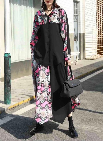 2021 spring korean version trend the creative standard lapel shirt + chiffon legged pants plus size of two loose parts, White
2021 spring korean version trend the creative standard lapel shirt + chiffon legged pants plus size of two loose parts, White