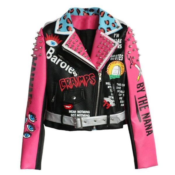 women's leather & faux 2021 autumn rivet jacket letter printing short women pu pink leopard, Black
women's leather & faux 2021 autumn rivet jacket letter printing short women pu pink leopard, Black