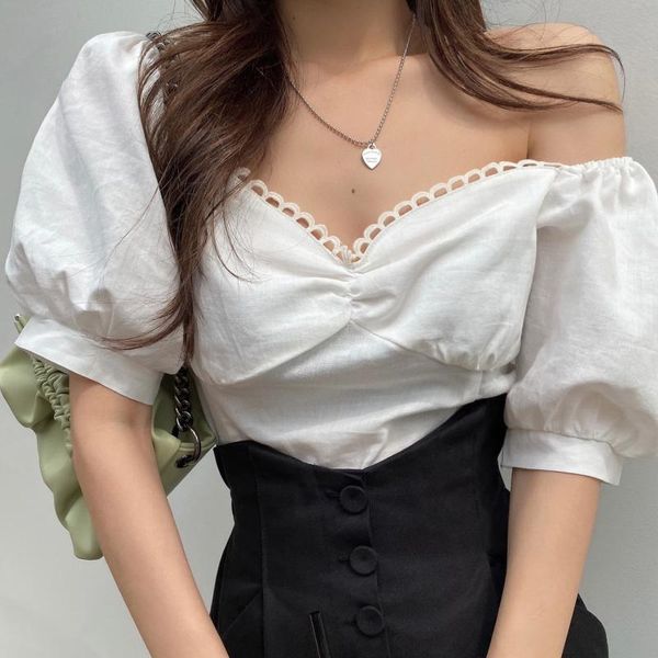 women's blouses & shirts blusa 2021 summer off-shoulder folds lace lady blouse tube puff sleeve women shirt all-match short-sleeved fem, White
women's blouses & shirts blusa 2021 summer off-shoulder folds lace lady blouse tube puff sleeve women shirt all-match short-sleeved fem, White