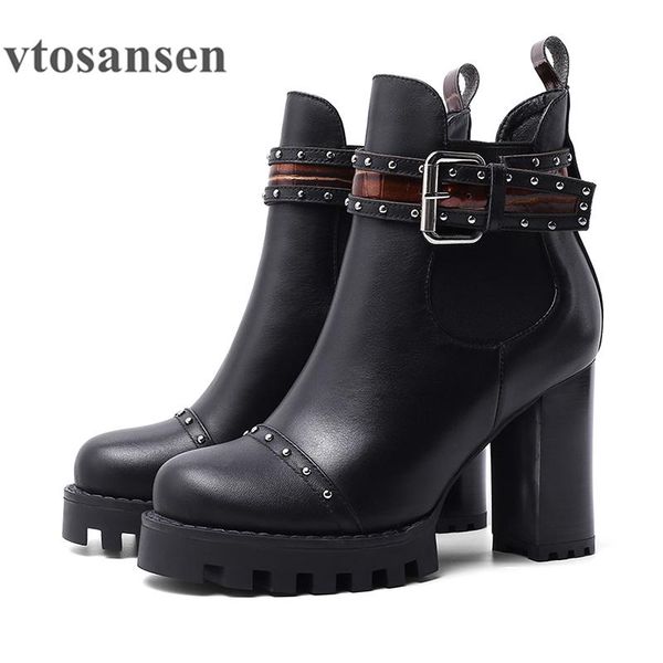 boots spring autumn punk platform women rivet thick heel comfortable genuine leather ankle high shoes, Black
boots spring autumn punk platform women rivet thick heel comfortable genuine leather ankle high shoes, Black