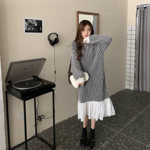 casual dresses early autumn small long-sleeved dress in women's clothing han edition plover case 2021 splicing long sweater, Black;gray
casual dresses early autumn small long-sleeved dress in women's clothing han edition plover case 2021 splicing long sweater, Black;gray