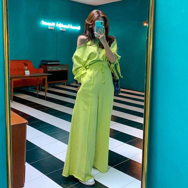 women's two piece pants 2021 fashion clothing solid color suit women retro slash neck off-shoulder tshirt+loose straight wide-legged tw, White
women's two piece pants 2021 fashion clothing solid color suit women retro slash neck off-shoulder tshirt+loose straight wide-legged tw, White