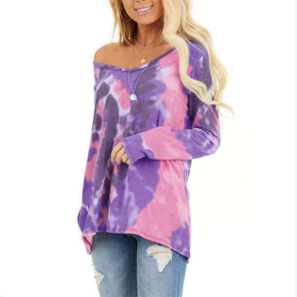 women's t-shirt dossni tie dyed printed t shirt lady patchwork long sleeve gradient o-neck loose pullover autumn winter clothes, White
women's t-shirt dossni tie dyed printed t shirt lady patchwork long sleeve gradient o-neck loose pullover autumn winter clothes, White