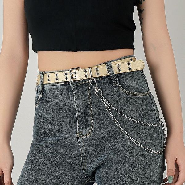 belts punk leather belt for women metal chain pin buckle waist strap brand designer female dress jeans casual decoration waistband, Black;brown 
belts punk leather belt for women metal chain pin buckle waist strap brand designer female dress jeans casual decoration waistband, Black;brown