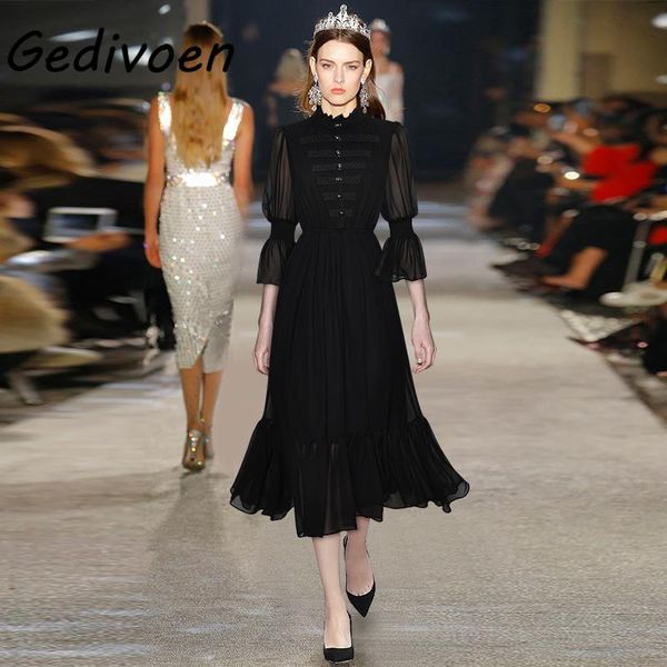 casual dresses gedivoen autumn runway vintage black women's elegant stand collar butterfly sleeve elastic waist ruffle hem midi dress, Black;gray
casual dresses gedivoen autumn runway vintage black women's elegant stand collar butterfly sleeve elastic waist ruffle hem midi dress, Black;gray