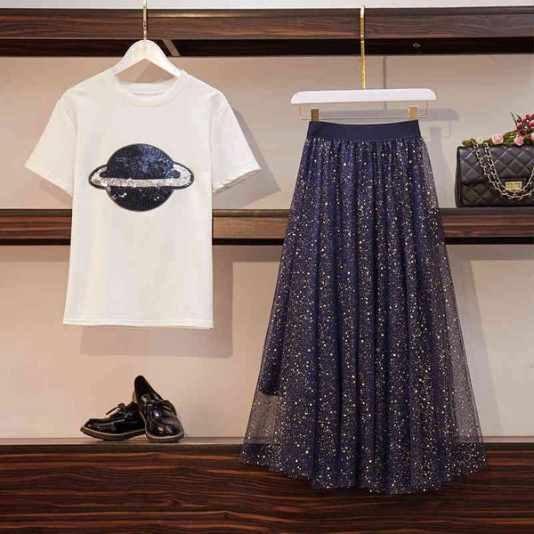 skirt summer fashion suits women white planet sequins cotton tshirt +elegant mesh bling long sets plus size d2um, Black
skirt summer fashion suits women white planet sequins cotton tshirt +elegant mesh bling long sets plus size d2um, Black