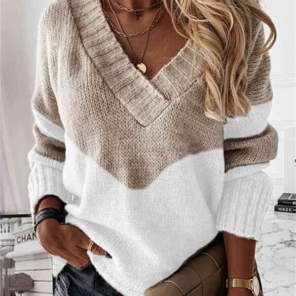 fashion sweater fine woolen 2021 spring women's v-neck stitching contrast long sleeve t-shirt top, White;black
fashion sweater fine woolen 2021 spring women's v-neck stitching contrast long sleeve t-shirt top, White;black