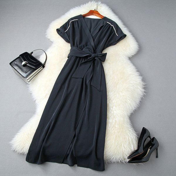 casual dresses summer short sleeve v neck black pure color tie waist belted panelled mid-calf dress elegant lj1810957 vbpo, Black;gray
casual dresses summer short sleeve v neck black pure color tie waist belted panelled mid-calf dress elegant lj1810957 vbpo, Black;gray