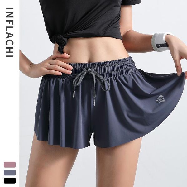 summer loose sports shorts yoga running training trousers two piece fake skirt double safety fitness clothes, Black;blue 
summer loose sports shorts yoga running training trousers two piece fake skirt double safety fitness clothes, Black;blue
