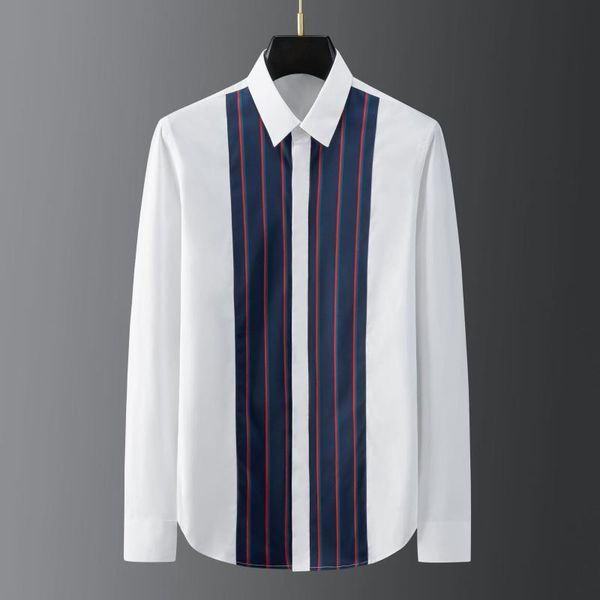 men's casual shirts striped brand long sleeve street wear with shirt business formal high-end social, White;black
men's casual shirts striped brand long sleeve street wear with shirt business formal high-end social, White;black