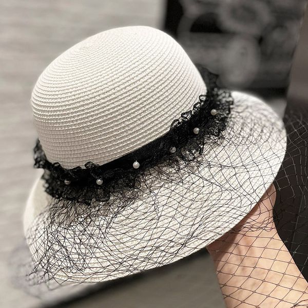 british straw weaving temperament pearl mesh mask fisherman's female spring and summer designer fashion versatile sunshade hat curtain, Yellow
british straw weaving temperament pearl mesh mask fisherman's female spring and summer designer fashion versatile sunshade hat curtain, Yellow