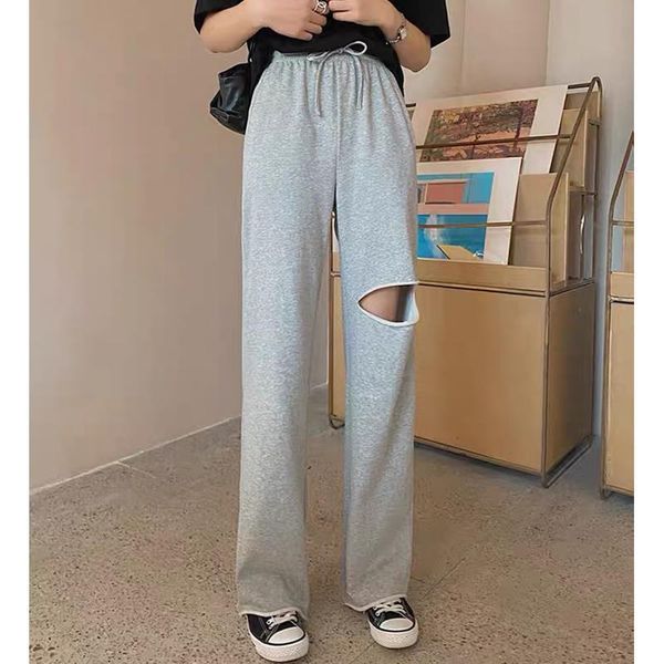 ripped sweat high waist elastic women pant gray black hole sweatpants loose streetwear chic trousers summer, Black;white
ripped sweat high waist elastic women pant gray black hole sweatpants loose streetwear chic trousers summer, Black;white