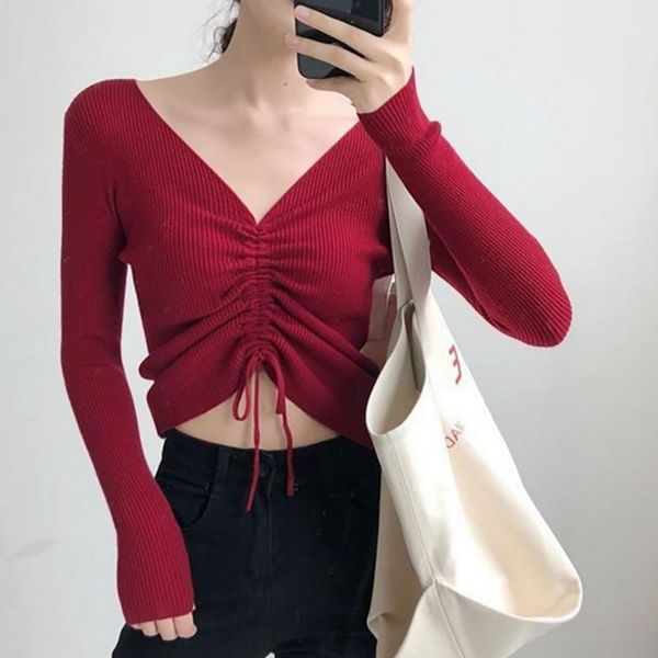 sweater women autumn fashion casual v-neck jumper solid drawstring long sleeve pullover pull. women's sweaters, White;black
sweater women autumn fashion casual v-neck jumper solid drawstring long sleeve pullover pull. women's sweaters, White;black