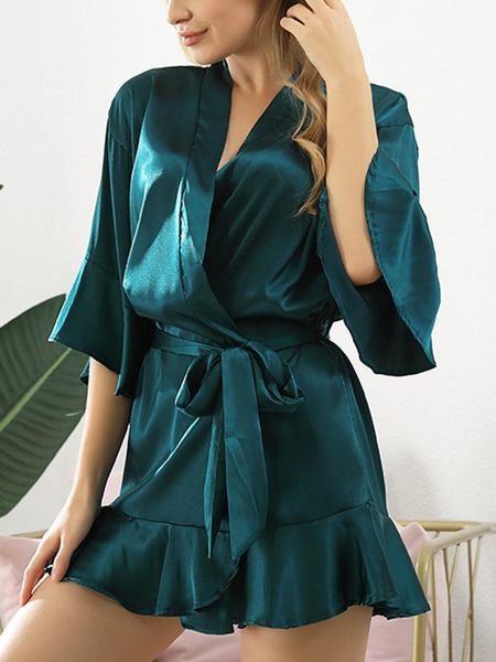 women's sleepwear summer solid ruffles three quarter sleeve belt drawstring nightgown home womens v neck stain bathrobe lady dressing g, Black;red
women's sleepwear summer solid ruffles three quarter sleeve belt drawstring nightgown home womens v neck stain bathrobe lady dressing g, Black;red