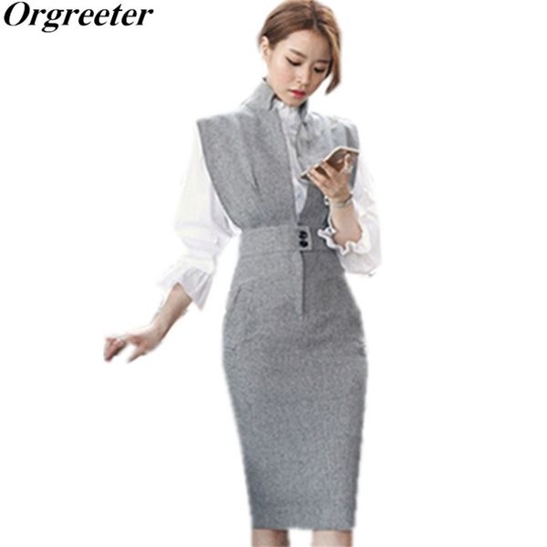 fall winter 2 piece set women ruffles turtleneck blouse + gray sleeveless notched pencil dress suits ensemble femme 210602, Black;gray
fall winter 2 piece set women ruffles turtleneck blouse + gray sleeveless notched pencil dress suits ensemble femme 210602, Black;gray