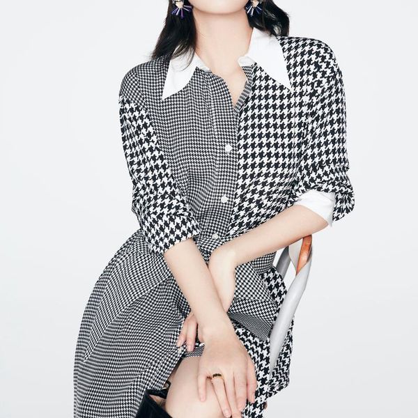 autumn/winter houndstooth print pocket long sleeve belt mid-length casual shirt dress ladies fashion dresses, Black;gray
autumn/winter houndstooth print pocket long sleeve belt mid-length casual shirt dress ladies fashion dresses, Black;gray