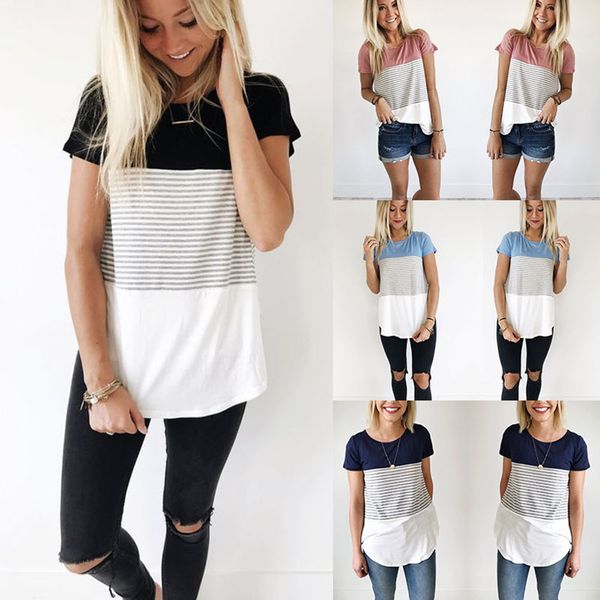 women's t-shirt european and american style striped casual round neck t-shirt, pullover color block y785 dw3e, White
women's t-shirt european and american style striped casual round neck t-shirt, pullover color block y785 dw3e, White