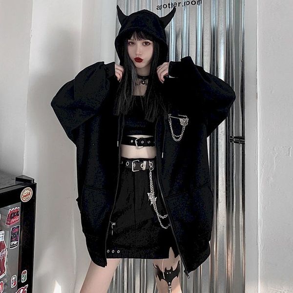 women's jackets autumn winter hooded jacket korean harajuku style loose dark devil female coat women clothing oversized cardigan 3, Black;brown
women's jackets autumn winter hooded jacket korean harajuku style loose dark devil female coat women clothing oversized cardigan 3, Black;brown