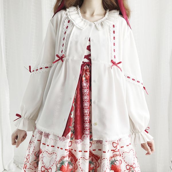 japanese lolita style white blouse women autumn vintage cute red lace long sleeve girls ruffle collar button bandage shirts, White;black
japanese lolita style white blouse women autumn vintage cute red lace long sleeve girls ruffle collar button bandage shirts, White;black
