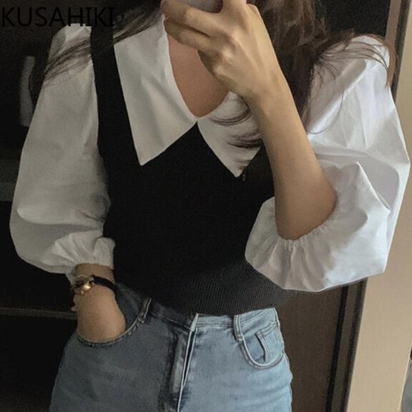 women's blouses & shirts kusahiki 2021 contrast color sweet woman causal puff sleeve blouse autumn korean turn-down collar blusas 6v335, White
women's blouses & shirts kusahiki 2021 contrast color sweet woman causal puff sleeve blouse autumn korean turn-down collar blusas 6v335, White