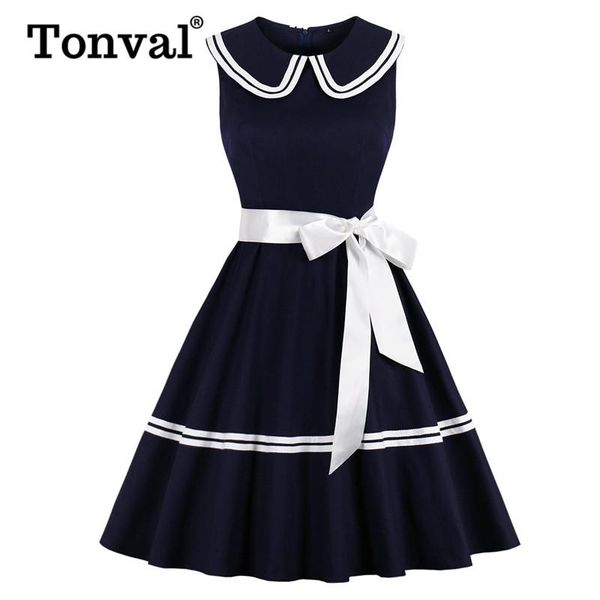 tonval navy blue contrast striped women ribbon elegant cotton dress sleeveless 50s retro a line vintage swing dresses casual, Black;gray
tonval navy blue contrast striped women ribbon elegant cotton dress sleeveless 50s retro a line vintage swing dresses casual, Black;gray