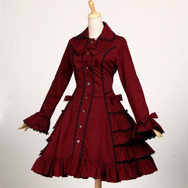 casual dresses women spring autumn office dress vintage lolita costume flare sleeve female cotton ruffled long windbreaker, Black;gray
casual dresses women spring autumn office dress vintage lolita costume flare sleeve female cotton ruffled long windbreaker, Black;gray