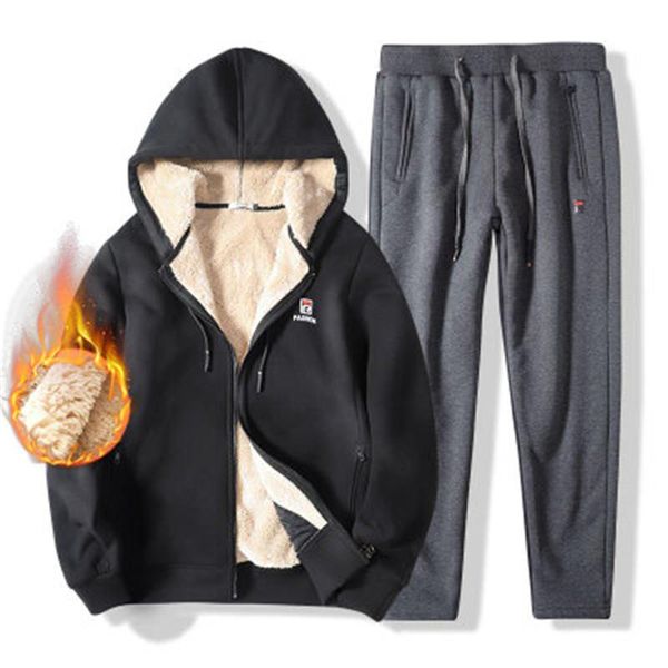 mens thicken winter tracksuits fashion trend fleece long sleeve zipper hooded coats drawstring pants suits designer male sports casual sets, Gray
mens thicken winter tracksuits fashion trend fleece long sleeve zipper hooded coats drawstring pants suits designer male sports casual sets, Gray