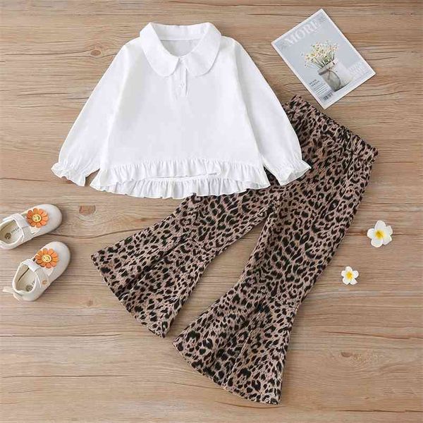 winter children sets long sleeve turn-down collar white t-shirt leopard flare pant cute 2pcs girls boys clothes 18m-6t 210629
winter children sets long sleeve turn-down collar white t-shirt leopard flare pant cute 2pcs girls boys clothes 18m-6t 210629