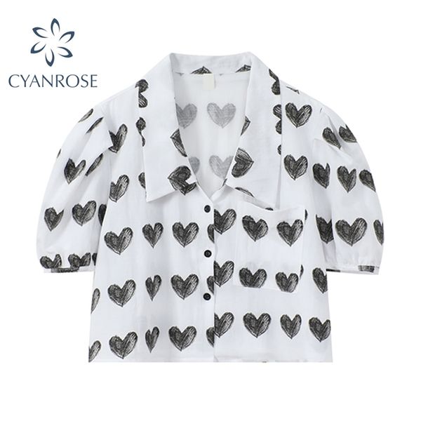 women blouse turn-down collar korean vintage print summer puff short sleeve cartoon harajuku shirt female casual crop 210430, White
women blouse turn-down collar korean vintage print summer puff short sleeve cartoon harajuku shirt female casual crop 210430, White