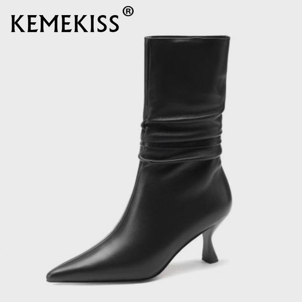 boots kemekiss genuine leather mid calf shoes pointed toe slip on thin heels fashion cool winter ladies footwear size 35-39, Black
boots kemekiss genuine leather mid calf shoes pointed toe slip on thin heels fashion cool winter ladies footwear size 35-39, Black