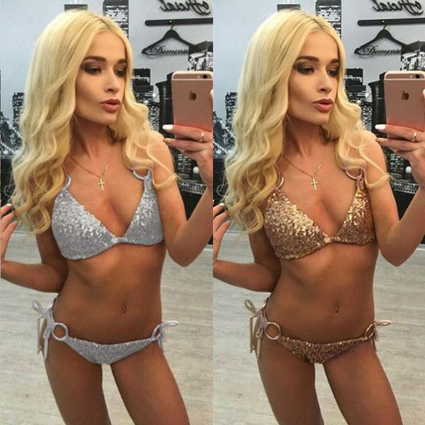 women's swimwear bathing women micro sequined bikini beach wear two piece set swimming suit for push up 2021 green trikini, White;black
women's swimwear bathing women micro sequined bikini beach wear two piece set swimming suit for push up 2021 green trikini, White;black