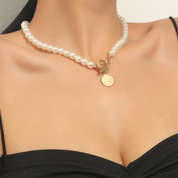 chains creative trend small disc pendant necklace personality imitation pearl beaded simple ot buckle jewelry female, Silver
chains creative trend small disc pendant necklace personality imitation pearl beaded simple ot buckle jewelry female, Silver