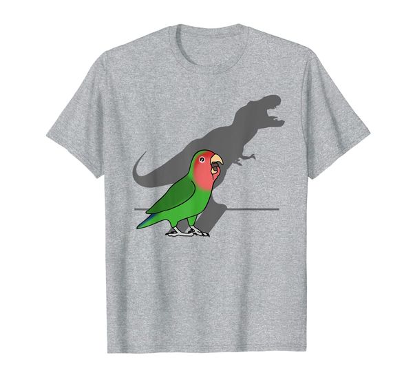 funny dinosaur t-rex shadow rosy faced green lovebird t-shirt, White;black