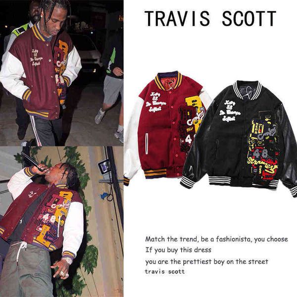 20ss travis woolen leather sleeve stitching embroidery baseball uniform male stand-up collar quilted jacket couple cotton clothing, Black;brown
20ss travis woolen leather sleeve stitching embroidery baseball uniform male stand-up collar quilted jacket couple cotton clothing, Black;brown