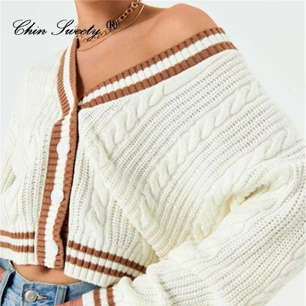 women's knits & tees color-match twist knit cardigan women sweater winter v-neck fall loose cropped sweaters fashion sweet ladies knitw, White
women's knits & tees color-match twist knit cardigan women sweater winter v-neck fall loose cropped sweaters fashion sweet ladies knitw, White