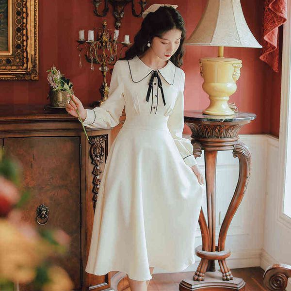 solid long sleeve bow peter pan collar dress women's clothing 2021 spring autumn new vintage preppy style knotted midi dresses y1204, Black;gray
solid long sleeve bow peter pan collar dress women's clothing 2021 spring autumn new vintage preppy style knotted midi dresses y1204, Black;gray
