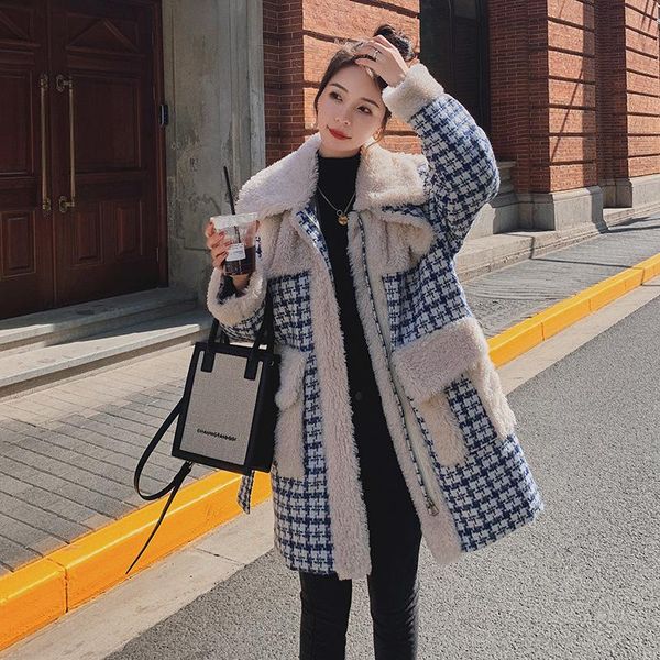 women's down & parkas winter lamb wool jacket female loose thick long-sleeved fashion check casual stitching coat pocket plush quality, Black
women's down & parkas winter lamb wool jacket female loose thick long-sleeved fashion check casual stitching coat pocket plush quality, Black