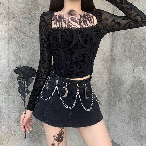 women's t-shirt insgoth harajuku vintage black gothic mesh see through long sleeve women bra build hollow out autumn basic gd2c, White
women's t-shirt insgoth harajuku vintage black gothic mesh see through long sleeve women bra build hollow out autumn basic gd2c, White