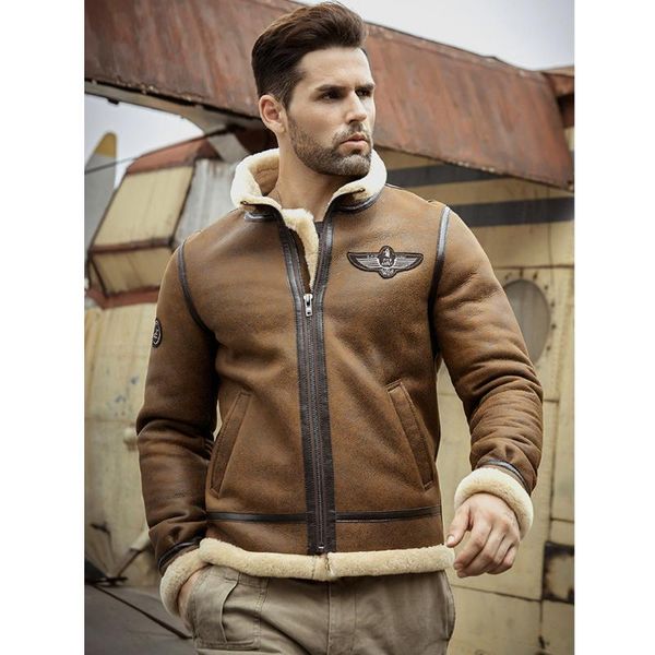 men's leather & faux mens brown b3 shearling jacket thicken sheepskin coat 2021 winter fur motorcycle, Black
men's leather & faux mens brown b3 shearling jacket thicken sheepskin coat 2021 winter fur motorcycle, Black
