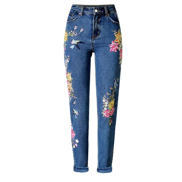 women's jeans embroidered women bird flower front back pants high waist slim straight large size, Blue
women's jeans embroidered women bird flower front back pants high waist slim straight large size, Blue