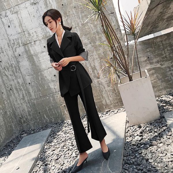 women's suits & blazers flared pants suit two-piece female 2021 autumn and winter korean ladies ol fashion black wild loose clothes, White;black
women's suits & blazers flared pants suit two-piece female 2021 autumn and winter korean ladies ol fashion black wild loose clothes, White;black
